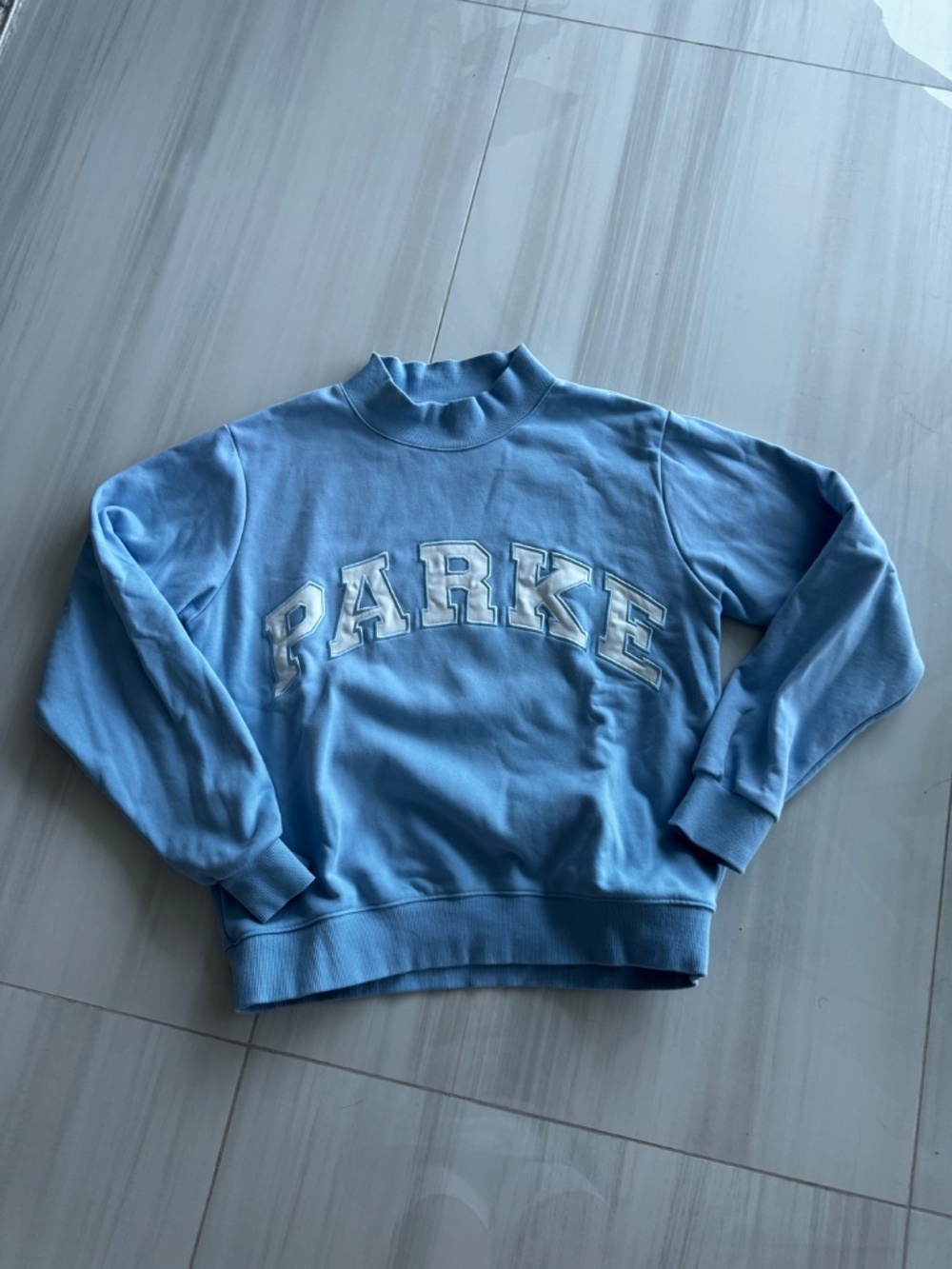 Parke Sky Blue Mockneck with White Logo Size S/M